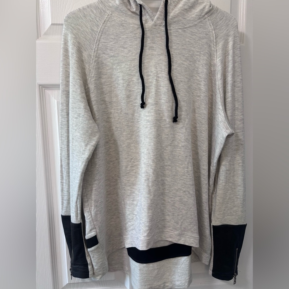 Generation Love Heather Gray Hoodie with Black Leather Accents